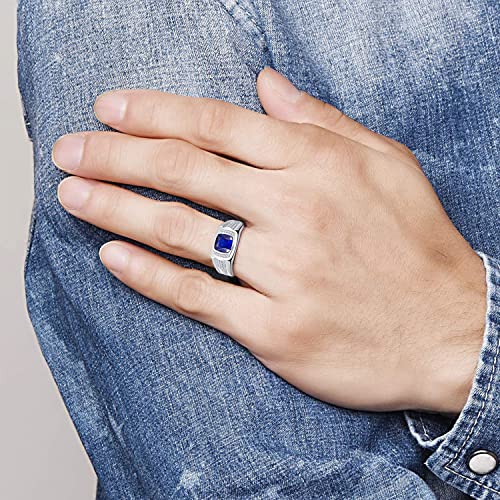 Bonlavie Men's Siver Ring 925 Sterling Silver Ring Created Blue Sapphire Pave Cz W/Aaa Princess Cut Wedding Band Size 13 #TOP6