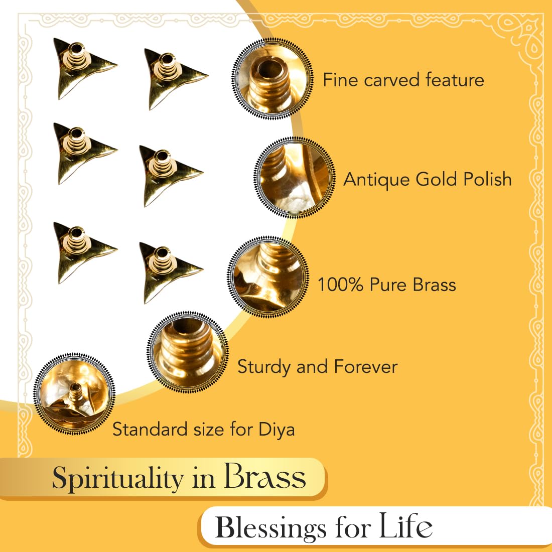 Ekhasa 100% Pure Brass Wick Holders for Oil Lamp | Deepam Stand, Vilakku Thiri Holder | Niranjan Kadi, Samay Diya Kadi Holder | Thiri Stand for Deepak | Triangular Wicks for Pooja Diya (Set of 6) 3