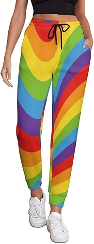 Magic Rainbow Opt Art Women's Cinch Bottom Sweatpants High Waisted Jogger with Pockets Running Leggings