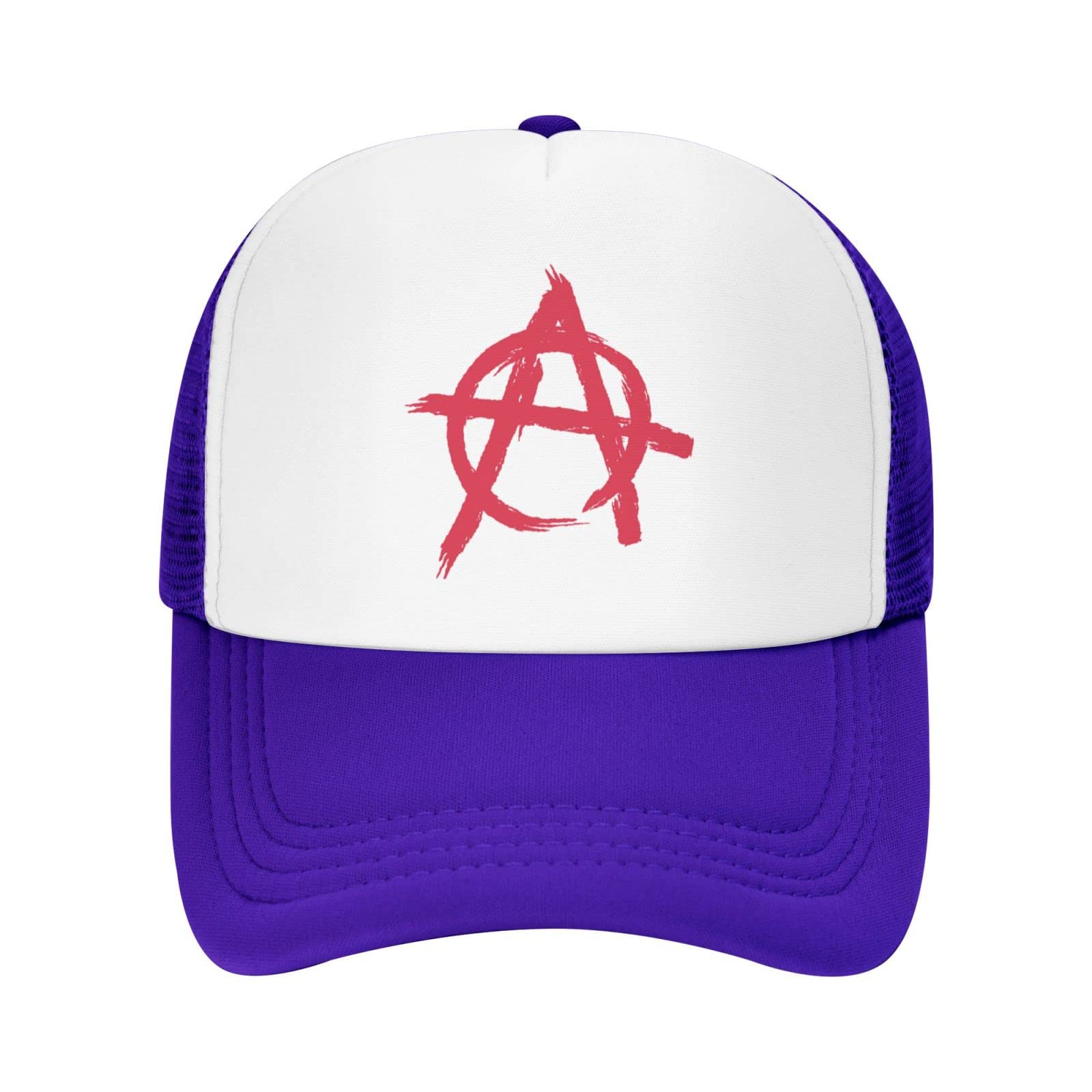 Anarchy Symbol Trucker Hat Summer Mesh Cap with Adjustable Snapback Strap Unisex Purple