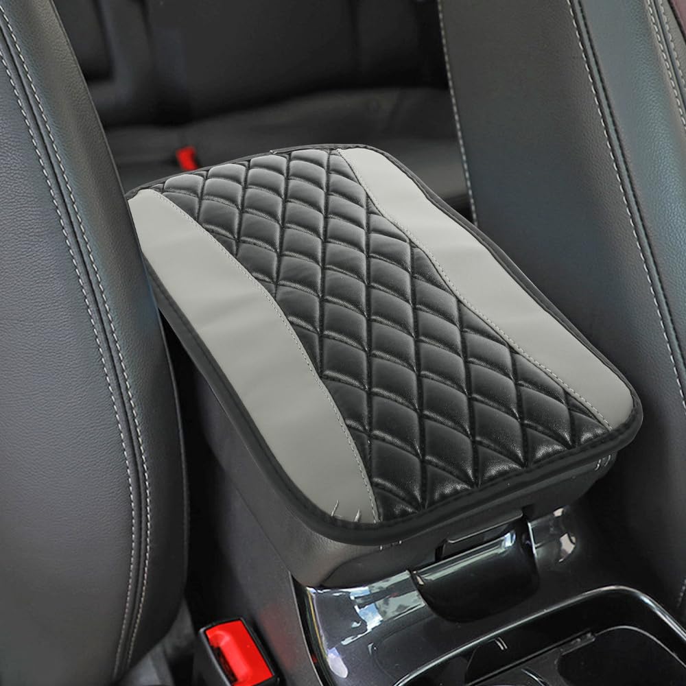 AOCISKA Cuscino universale per console centrale auto, in pelle, copertura per bracciolo auto, copertura per bracciolo auto, impermeabile e antigraffio, accessori interni (grigio)