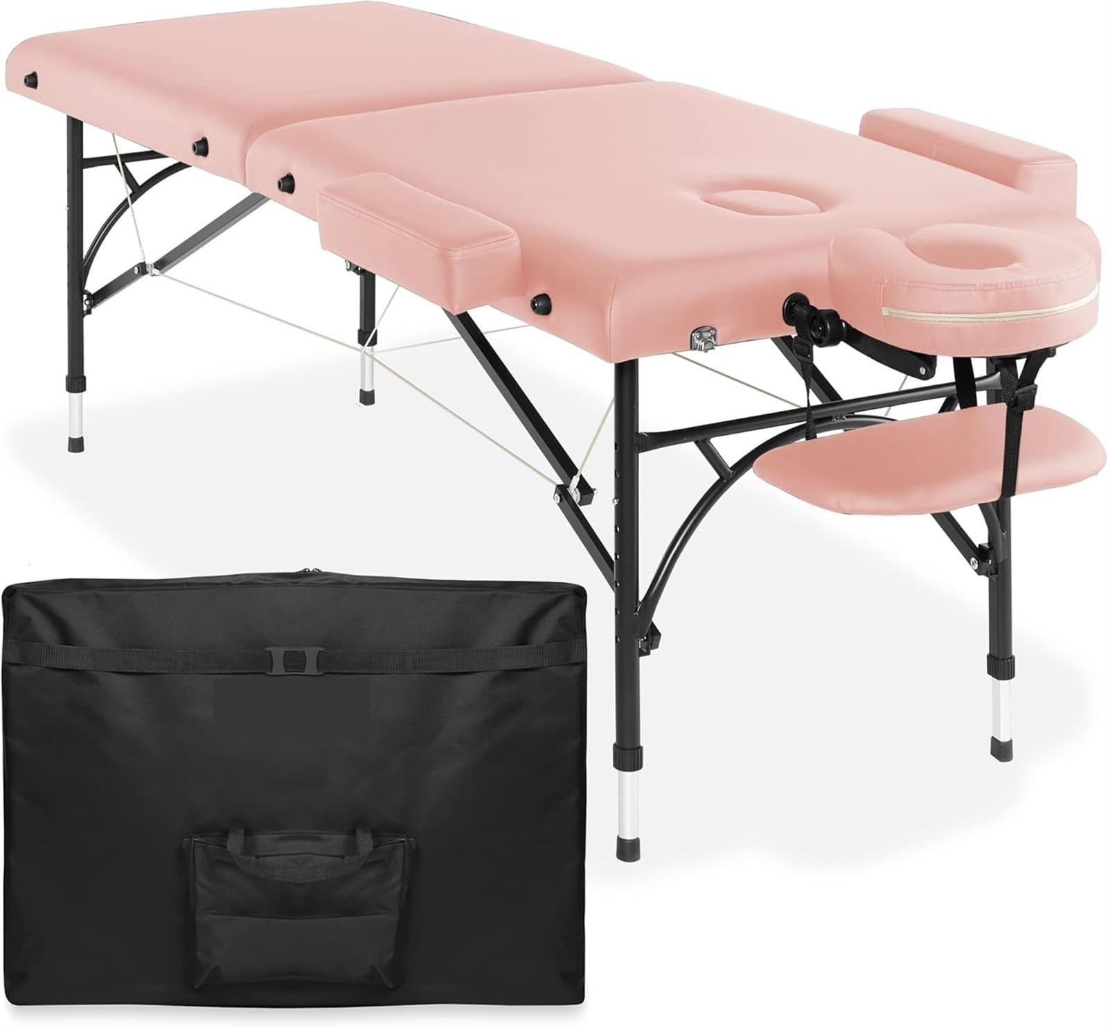 Professioneller tragbarer, Leichter, zweifach klappbarer Massagetisch mit Aluminiumbeinen – inklusive Kopfstütze und Gesichtsauflage(Pink)