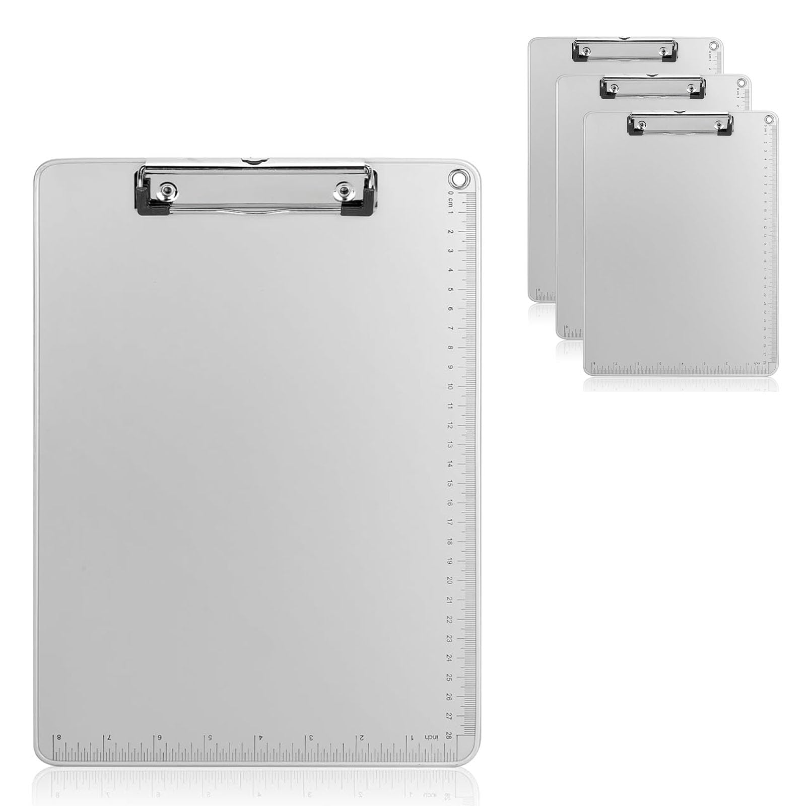 4Pcs Portablocco Cartella Lega Alluminio A4 con Clip & Scala Misurazioni, Porta Blocco Morsetti Metallo, Porta-pad Lavagna Scrittura Antiscivolo, Portadocumenti Tavoletta per Ufficio Scuola Studenti