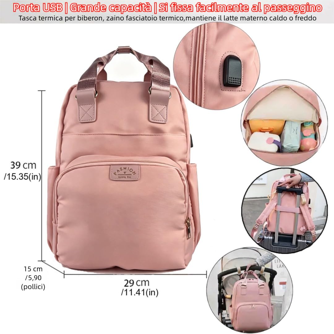 Generico Zaino Fasciatoio Personalizzato con Nome Ricamato - Borsa Mamma con Porta USB, Scomparto Termico e Separazione Asciutto/Bagnato - Zaino Neonato per Passeggino, Regalo di Nascita