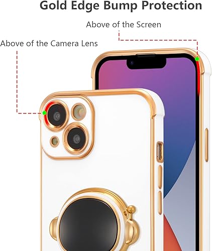 Miniatura 8 de RALEAVO Funda para iPhone 15, bonita funda para teléfono de astronauta 6D con soporte, cubierta de lujo chapada en lujo, ajuste delgado, a prueba de