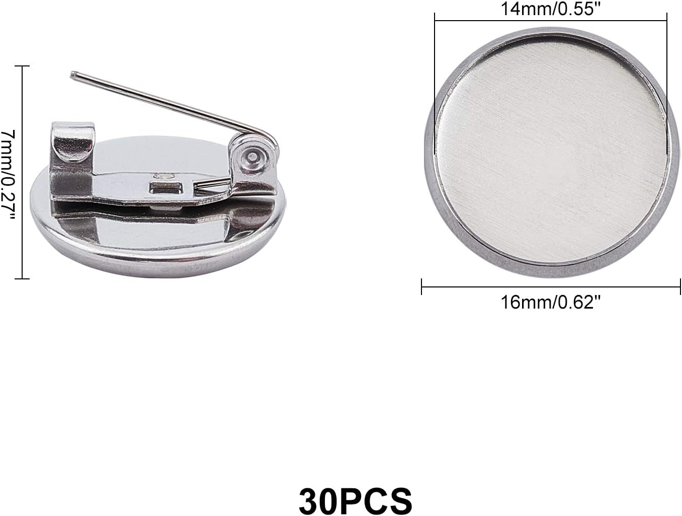UNICRAFTALE 30pcs 14mm Round Brooch Pin Blanks Stainless Steel Brooch Pin Brooch Bezel Trays Round Base Clasp Lock Pin for DIY Jewelry Making Findings Stainless Steel Color : Everything Else
