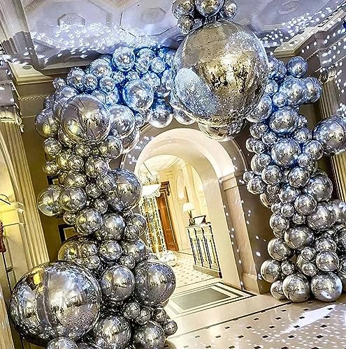 Image of Metallic Silver Balloons, 100 pcs 5 inch Thick Latex Chrome balloons for Balloon Garland Arch, Birthday Decoration, Wedding Party, Baby Shower Decorations