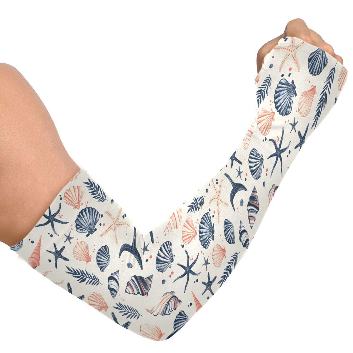 ALAZA Seahell Starfish Coral Reef Watercolor Gardening Sleeves Cooling Arm Sleeves Sun Protection Thumb Hole Arm Covers for Women Men