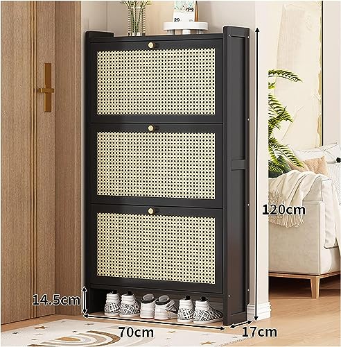 Zapatero de madera negra con cajones abatibles para entrada 4