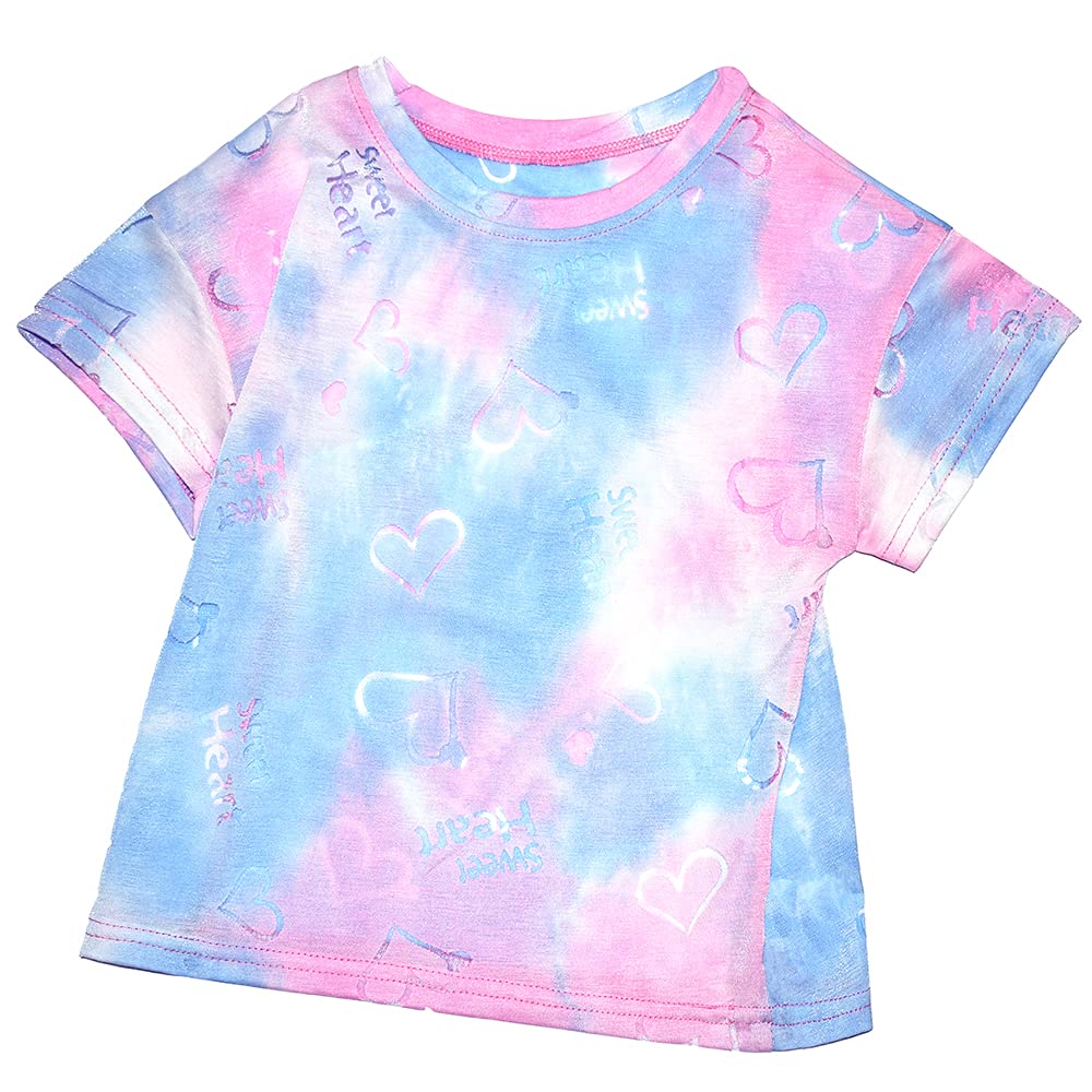 Peacolate 2-6 Ans Été Fille Ensemble de Vêtements 2Pcs Tenue Décontractée T-shirt à Manches et Jean Shots Salopette Courte