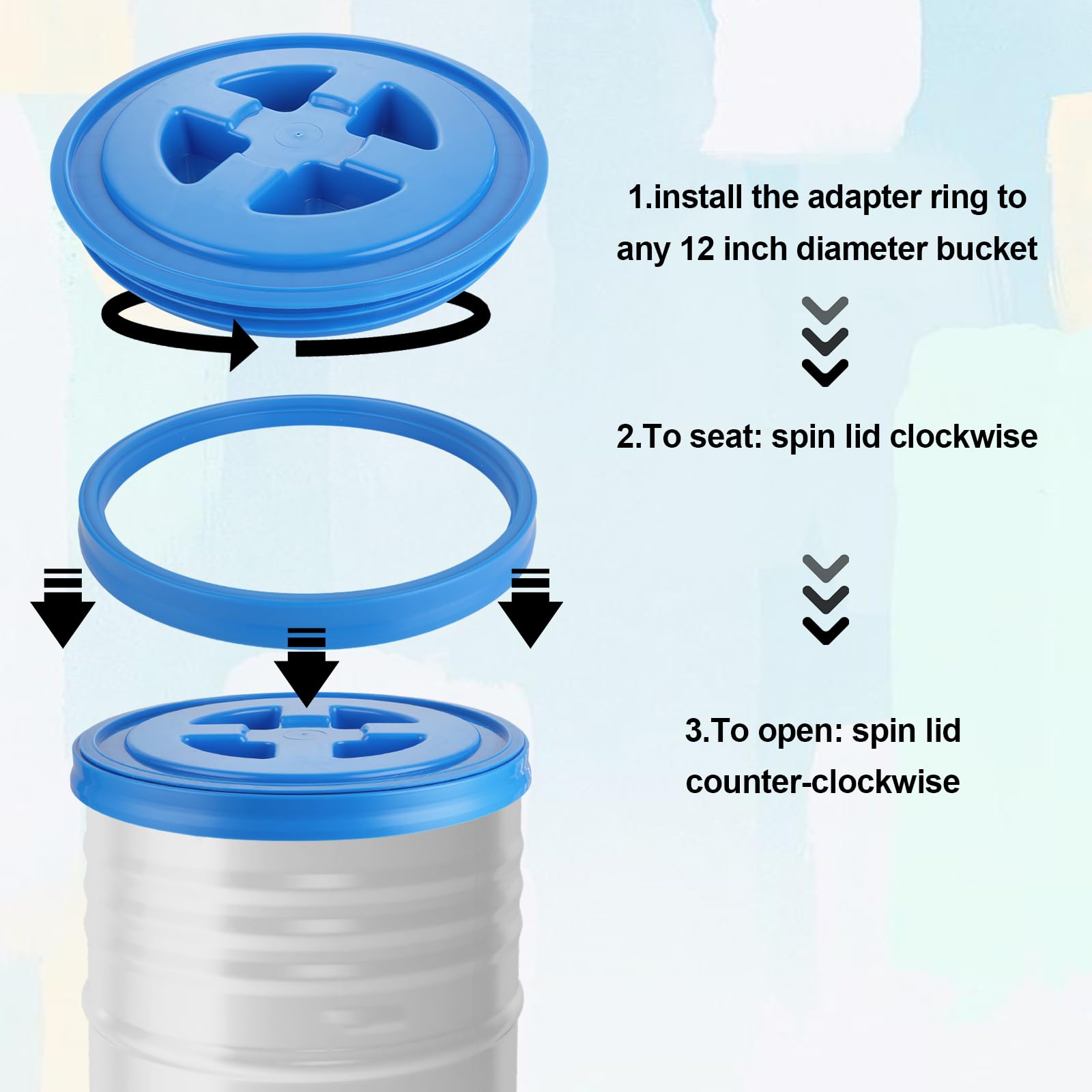 4 coperchi a prova di perdite da 5 galloni in plastica per uso alimentare, coperchi con chiusura a vite, coperchio a vite per secchio per animali domestici, mangiatoie per polli e vernici, compatibili