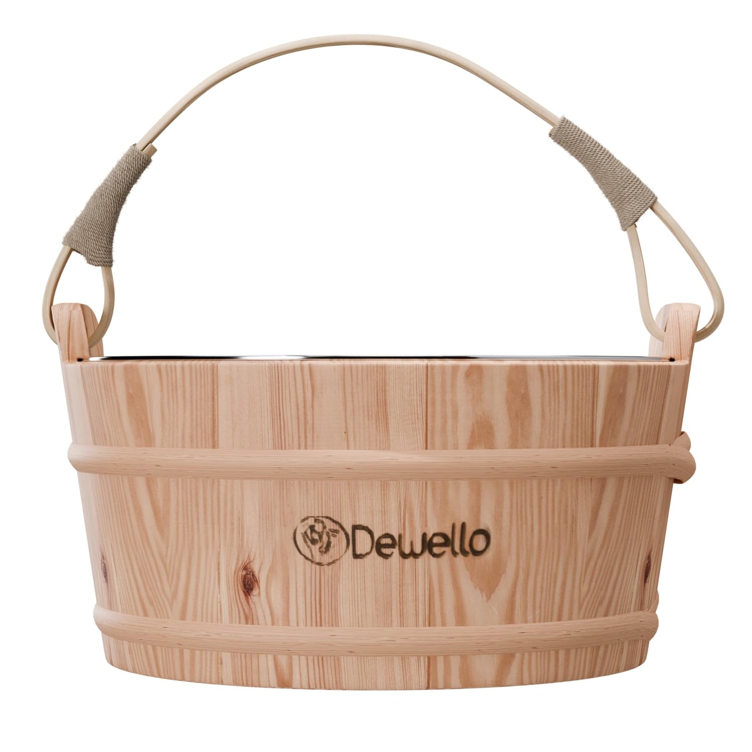 Dewello® Sauna-Eimer 3L - Hochwertiges Hemlock-Holz mit Edelstahleinsatz, robust & pflegeleicht, ideal für Sauna & Wellness