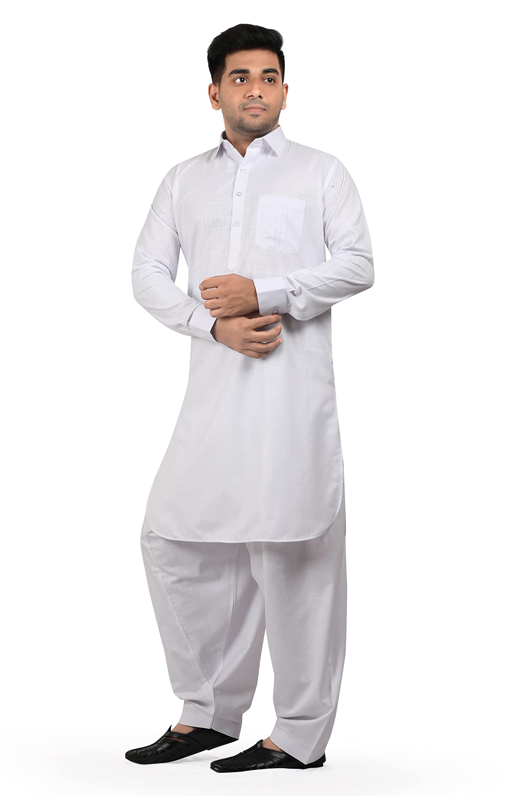 Simple Afghani Style Men's Pathani Suit/Cotton Blend Kurta pyjama set