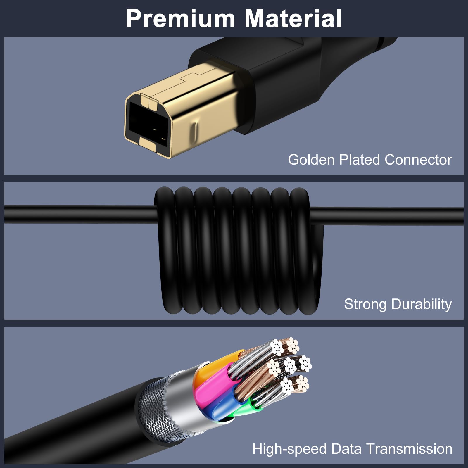 Cavo USB C per stampante, lungo 3,1 m, da USB B a USB C, per stampante e scanner per computer MacBook Pro/Air, iPad Pro/Air, HP, Epson, Canon, Brother, cavo MIDI per pianoforte digitale, tastiera MIDI