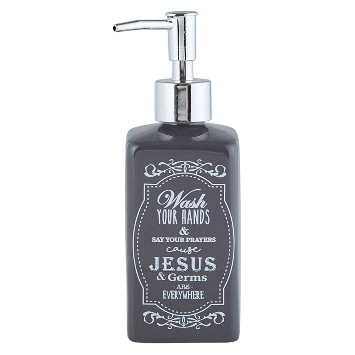 Autom Creative Brands Liquid Soap Dispenser, Ceramic, Jesus and Germs, 10-Ounce