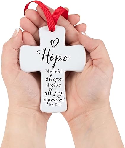 Miniatura 4 de Lighthouse Christian Products Adorno navideño de cerámica de 4 pulgadas con cruz blanca de amor