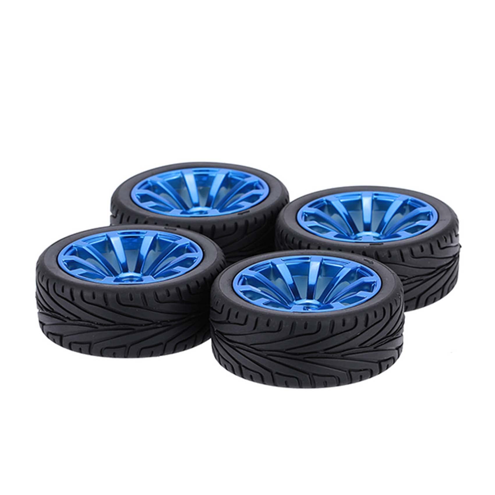 KEEDA 4PCS 1:10 RC 65mm Tires and Plastic Wheels Rims for 1/10 HSP HPI Tamiya RC On Road Touring Racing Drift Car (Blue) - Image 2