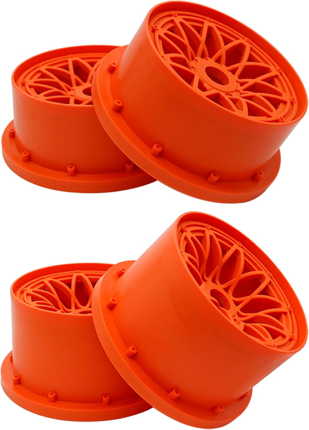 FLMLF Nylon Front and Rear Wheel Hub Rim Set Orange for 1/5 Hpi Rovan Km Baja 5B 4WD Rc Car Parts