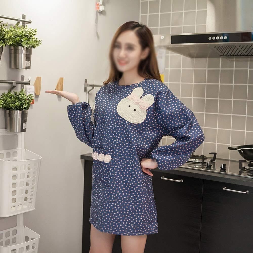 Kitchen Cooking Aprons,Aprons with Pockets Home Fashion Long-Sleeved Apron Adult Gown Cotton Overalls Kitchen Cute Reverse Dress Female Apron
