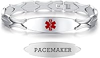 Vista 27 de LinnaLove Pulseras de alerta médica personalizadas para mujer, pulseras médicas de emergencia de acero inoxidable con grabado gratuito (7.5)