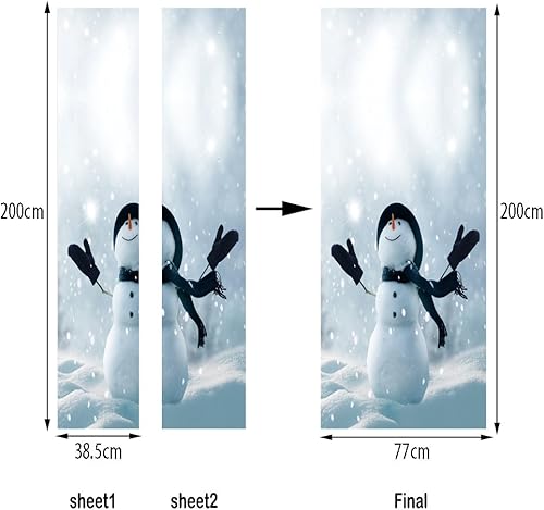 Miniatura 7 de Calcomanía de puerta de Navidad 3D, calcomanías de Navidad Snownman para puerta, mural de pared de puerta, papel tapiz extraíble para decoración de