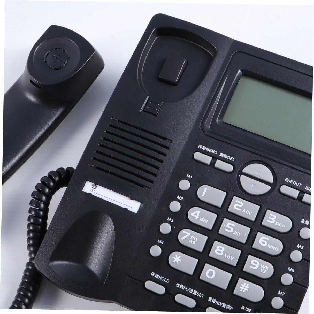 Telefono Fisso Nero per Casa e Ufficio Identificatore di Chiamata, Suonerie Selezionabili e Sollevamento Automatico, Materiale Plastico, per Negozi e Banche