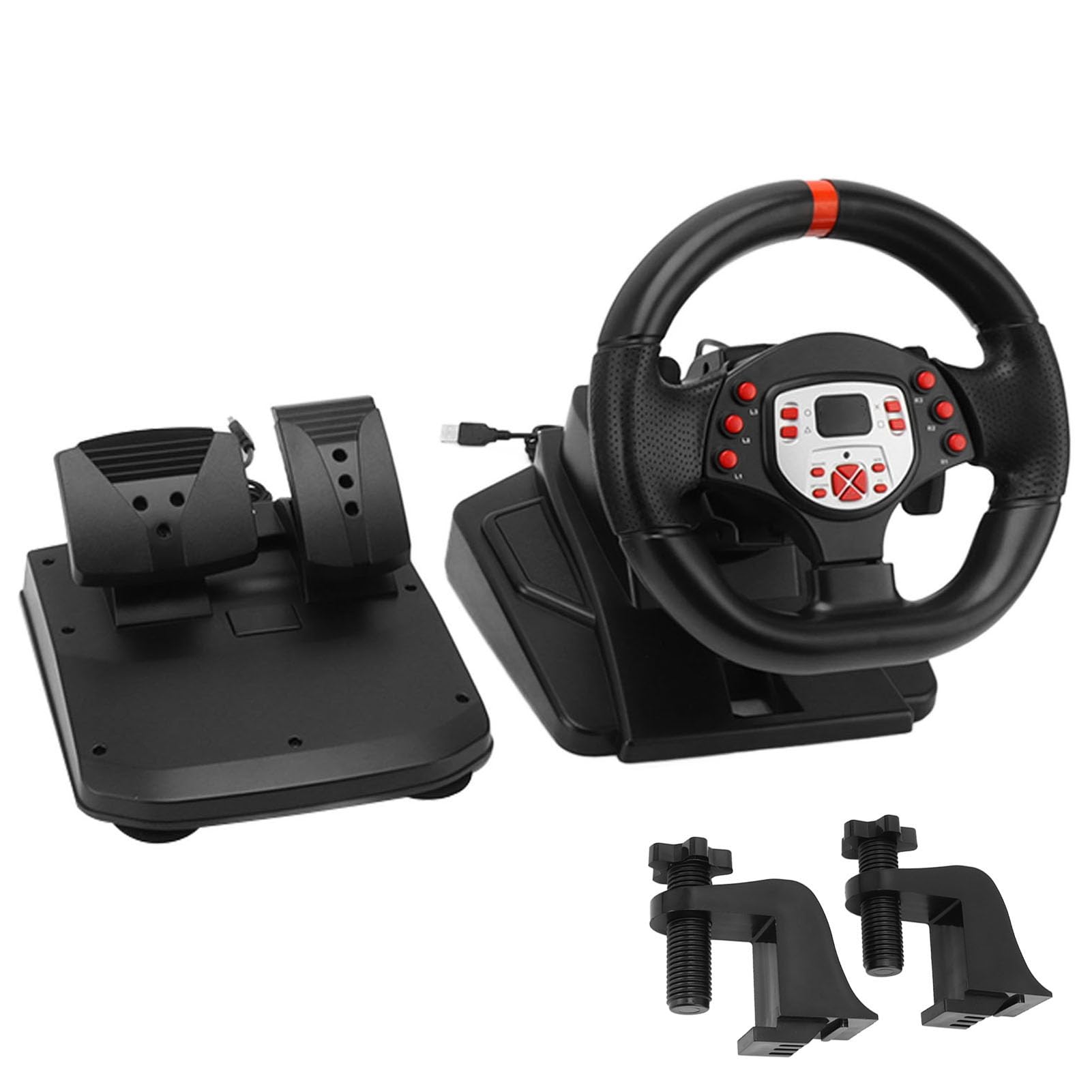 Cosiki Volante de Carreras, Volante para Juegos, Vibración, Volante para PC con Pedal, Paleta de de 180 Grados, 5 en 1 Driving Force Racing Wheel Simulador de Carreras para PC