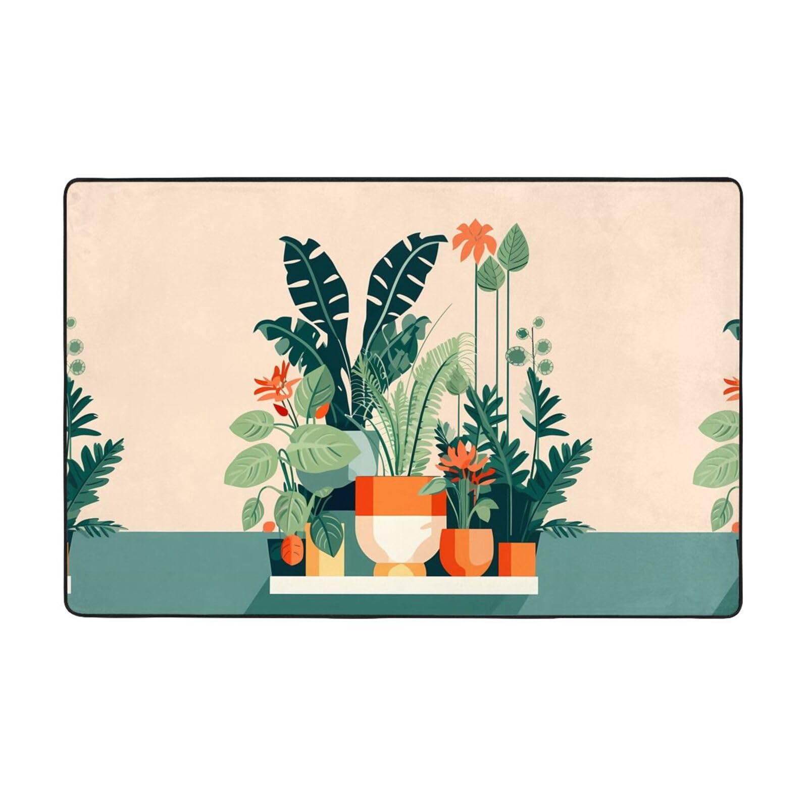 Tapis plantes vertes de dessin animé pour chambre enfant et salon doux