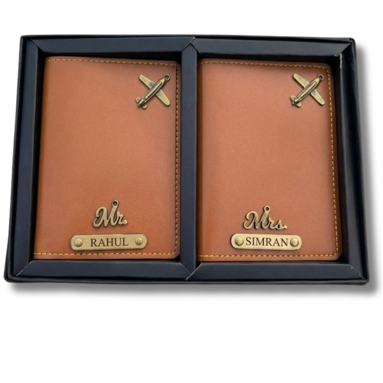 Personalized Couple Passport Cover Set for Husband & Wife | Custom Name Engraved Passport Holder Combo | Mr & Mrs Travel Passport Wallet | Leather Travel Accessories Gift (Brown)-image-8