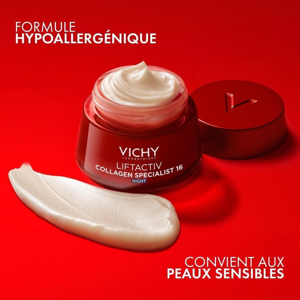 Vichy - Liftactiv Collagen Specialist - Crème de Nuit Anti-Age - Booste La Production de Collagène - Crème Visage Femme - Enrichie en Rhamnose et Acide Hyaluronique - Testé dermatologiquement