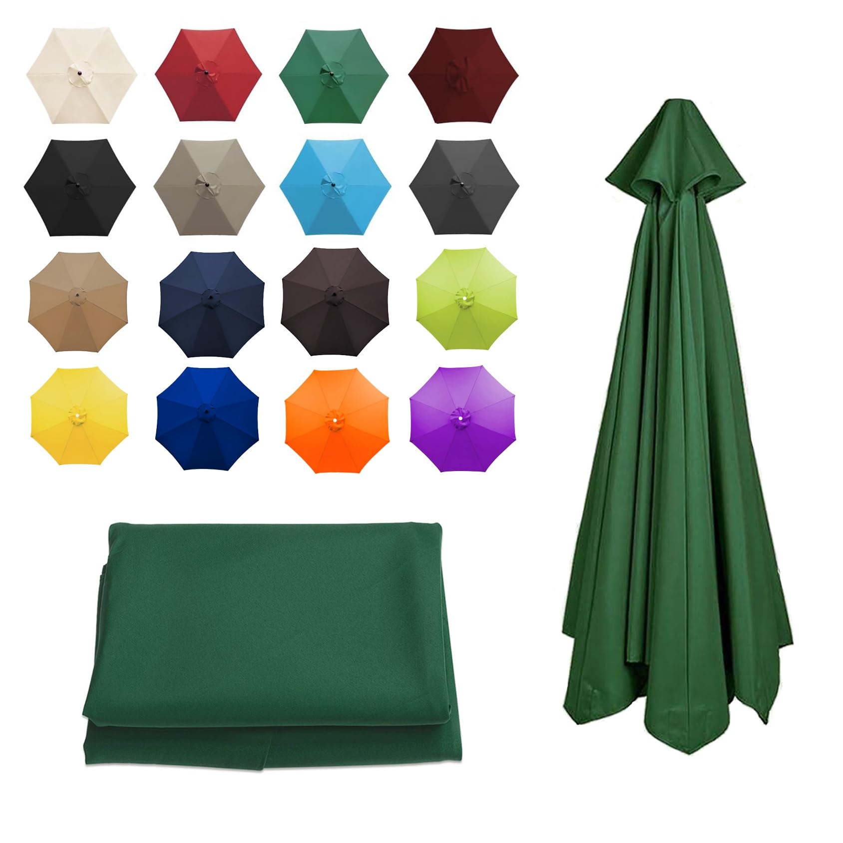 Tettoia di ricambio per ombrellone da giardino 3,5 m UV50+ copertura in poliestere 8 stecche impermeabile per esterni ombrellone in tessuto verde 3,5 m parasole di ricambio.