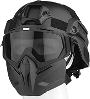 Vista 9 de Casco y máscara de Airsoft, máscara de cara completa con gafas desmontables, casco negro de paintball con soporte NVG y riel lateral, equipo táctico