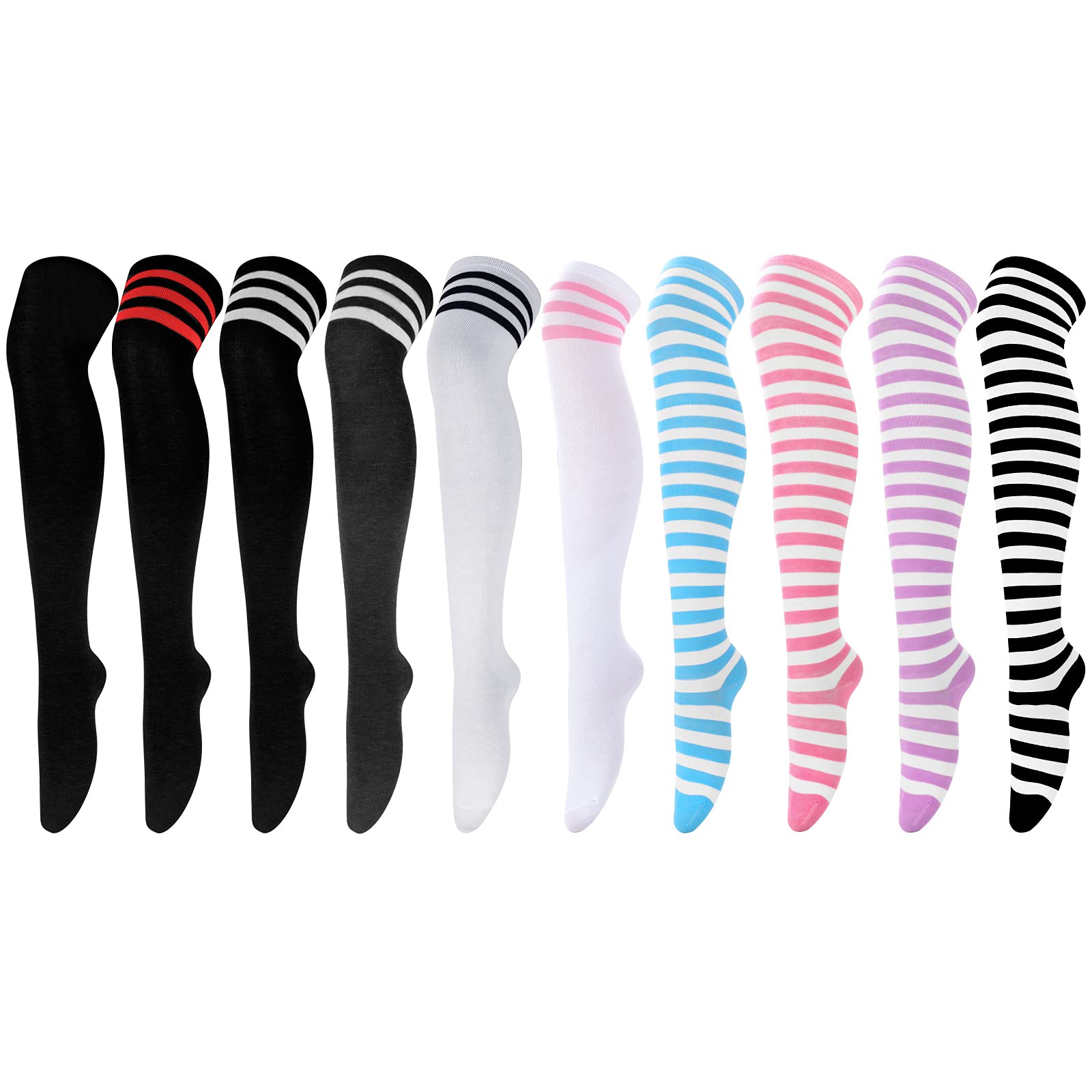 ONESING3-10 Pairs Thigh High Socks for Women Over the Knee High Socks Thick Long Cotton Socks Thigh High Stockings