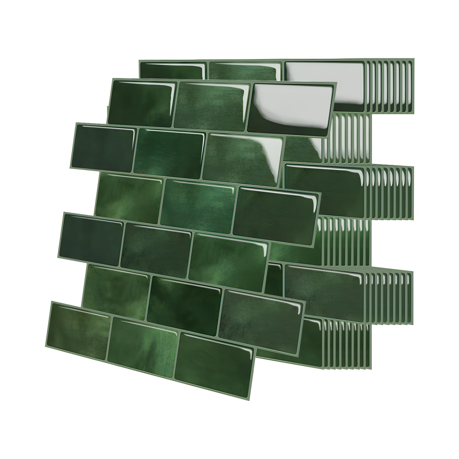 Dickere 3D Klebefliesen Fliesen, Grün Klebefliesen Küche Metro Fliesen Selbstklebend Wandverkleidung für Bad Küche, 10 Stück Küchenrückwand Wandfliesen Selbstklebend, 30.5 x 30.5cm (Grün)