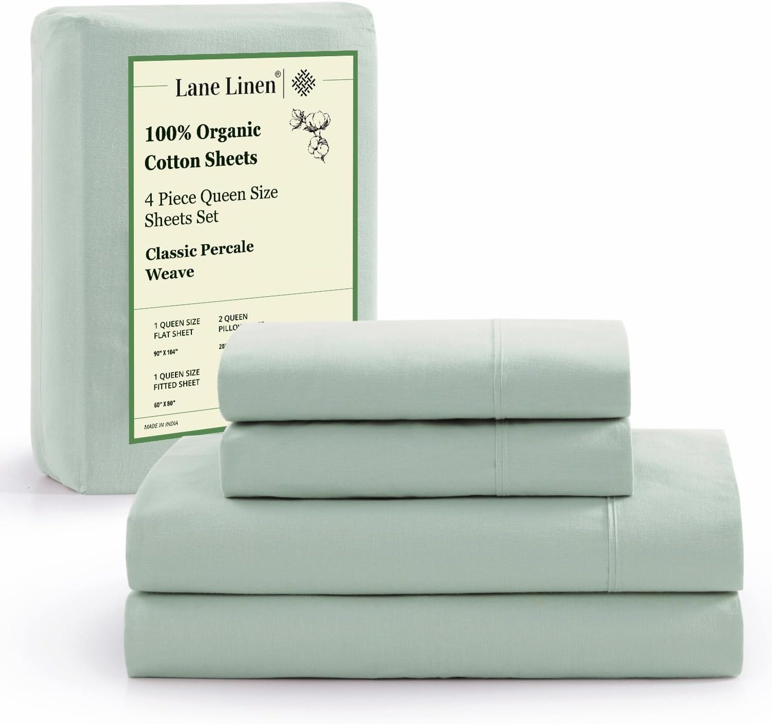 LANE LINEN 100% Organic Cotton Queen Sheets, Fully Elasticized Soft & Comfy Classic Percale Weave, Low Pill Fade Resistant Machine Washable Sheet & Pillowcase Sets, 15″ Deep Pocket- Cool Blue LANE LINEN 100% Organic Cotton Queen Sheets, Fully Elasticized Soft & Comfy Classic Percale Weave, Low Pill Fade Resistant Machine Washable Sheet & Pillowcase Sets, 15″ Deep Pocket- Cool Blue