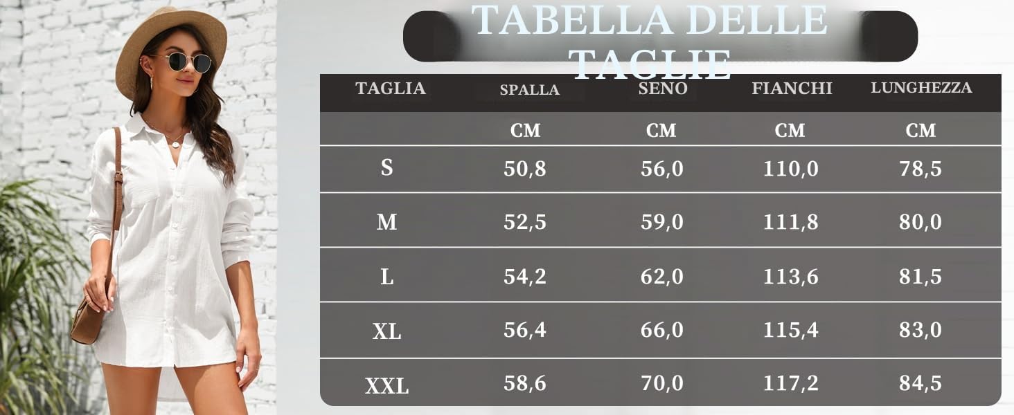 Cicy Bell Camicetta a Maniche Lunghe da Donna Top in Cotone Estivo Camicia abbottonata Abito da Spiaggia Bikini Copricostume