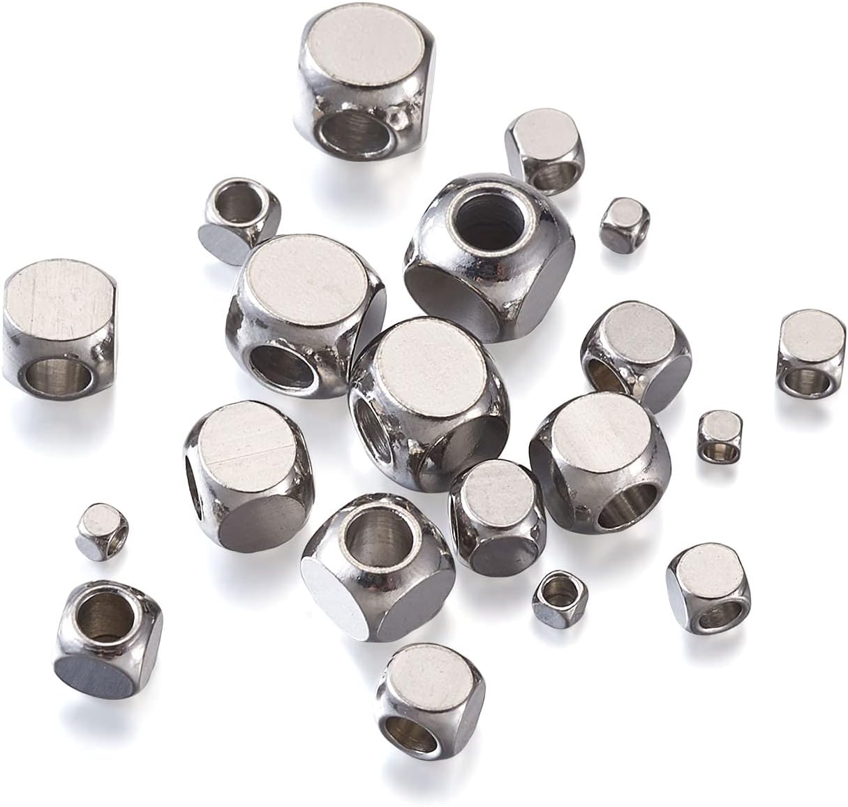 PandaHall 125pcs 304 Stainless Steel Cube Spacer Loose Beads 2~6mm Tiny Metal Smooth Charms Loose Beads for Necklace Bracelet Earring Jewelry Making Stainless Steel Color - Image 3