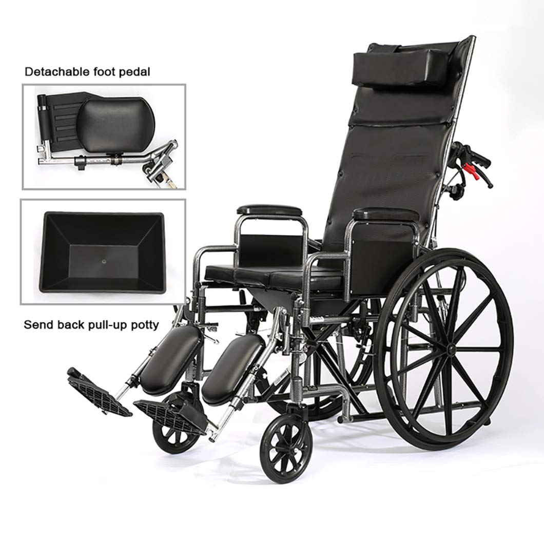 Mobile Wheeled Commode,Recliner Folding Wheelchairs,Portable Bathroom Toilet Chair,Reclining,Detachable Footrests,for Elderly, Surgery Recovery, Disabled
