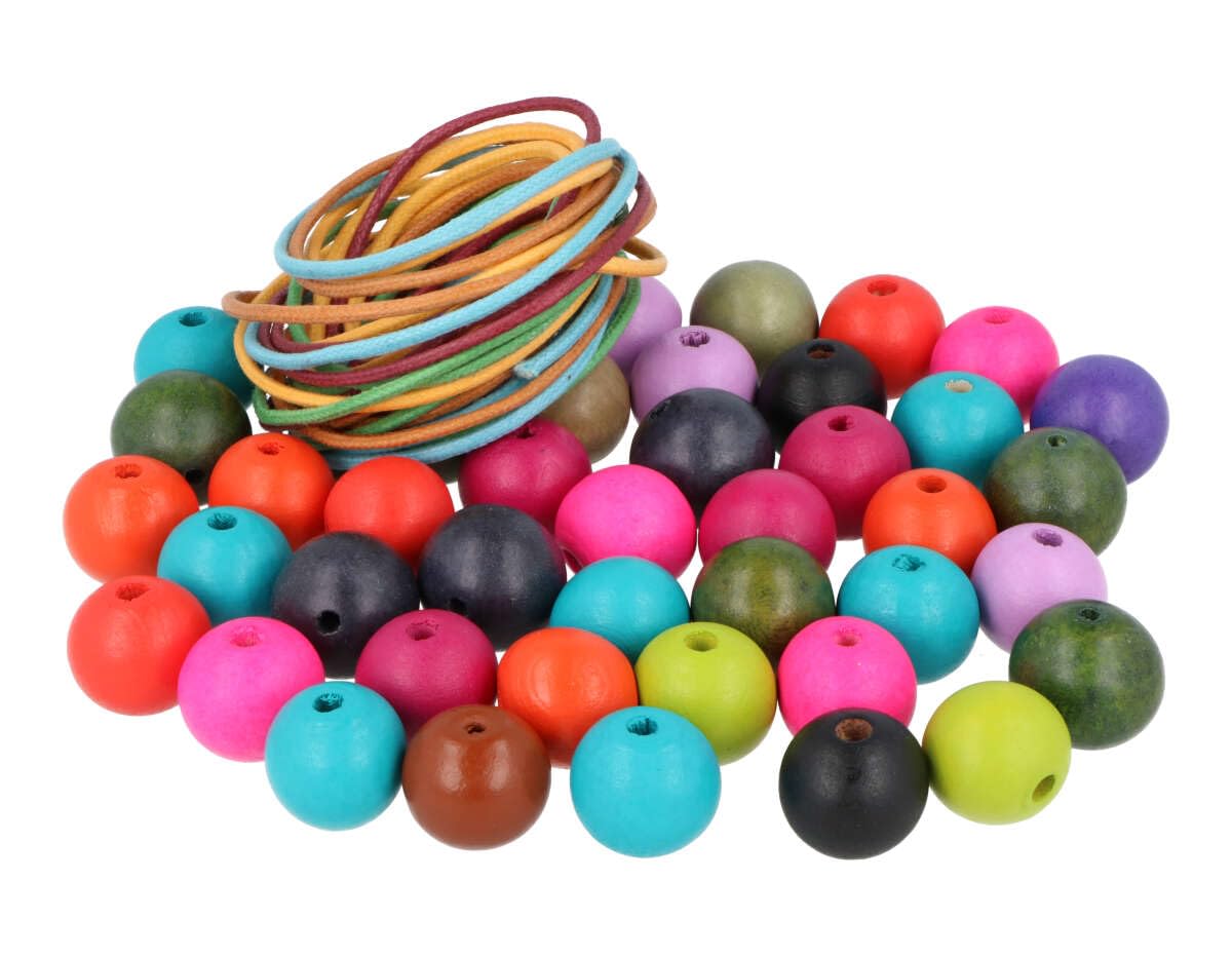 INNSPIRO Wooden Beads Ball Assorted Colours 20 mm. and 5 m. Cotton Thread 150u. Approx.