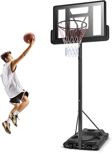 GYMAX Aro de baloncesto, porterĂa de baloncesto ajustable de 5.9 a 10 pies con tablero trasero inastillable, borde de 18 pulgadas y 2 redes GYMAX Aro de baloncesto, porterĂa de baloncesto ajustable de 5.9 a 10 pies con tablero trasero inastillable, borde de 18 pulgadas y 2 redes