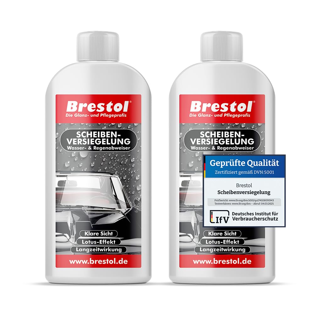 Brestol® Lot de 2 flacons de 250 ml de vitrification de pare-brise - Effet déperlant Nano - L'essuie-glace invisible, le revêtement de verre hydrofuge - Effet lotus