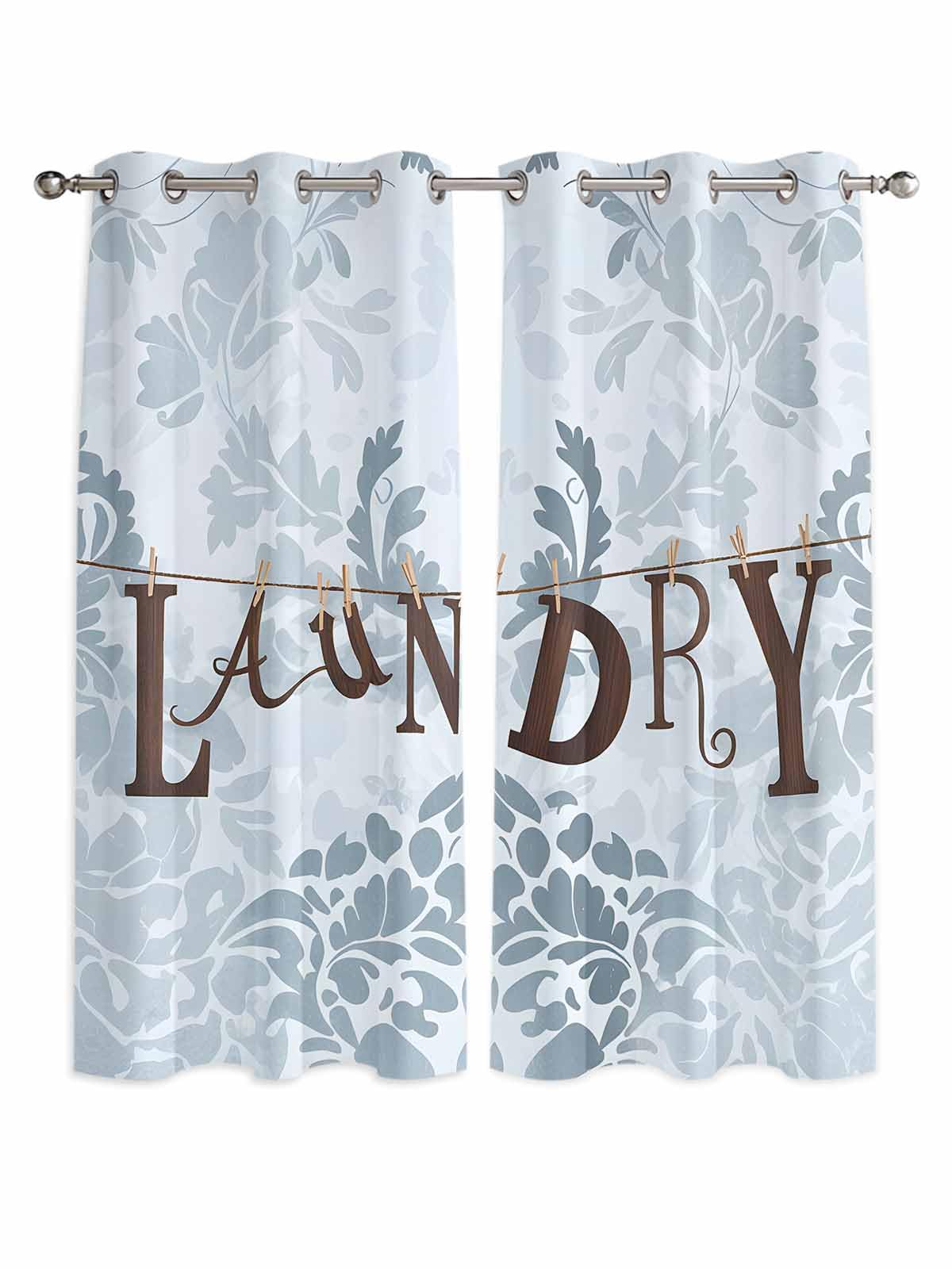 Habtucy Blue Window Curtains Panels with Silver Grommet,Vintage Boho Modern Country Style Flower Kitchen Cafe Curtain Draperies Window Treatment Set for Living Room/Bedroom/Bathroom/Cafe,84x84