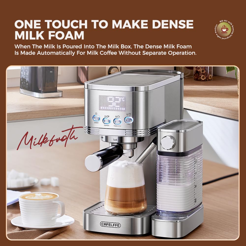 CAFELFFE MK-801 20 Bar Espressomaschine & Dual Boiler Kaffeemaschine mit Auto Milchaufschäumer für Cappuccino & Latte & Espresso, PID Temperaturregelung & Selbstreinigung, Edelstahl