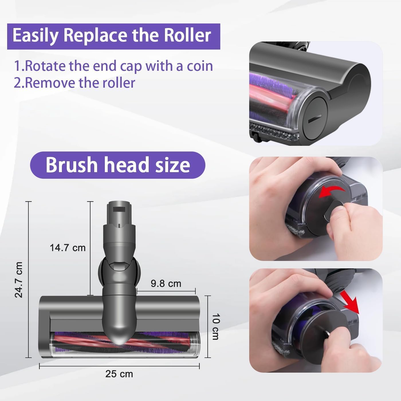 Tête de Brosse e Remplacement pour pour Dyson V6 DC58 DC59 DC62 DC72 D74 SV04 SV06 SV09, use de sol à turbine à entraînement direct pour Dyson V6 DC58 DC62,Brosse pour Sols Durs et Moquettes