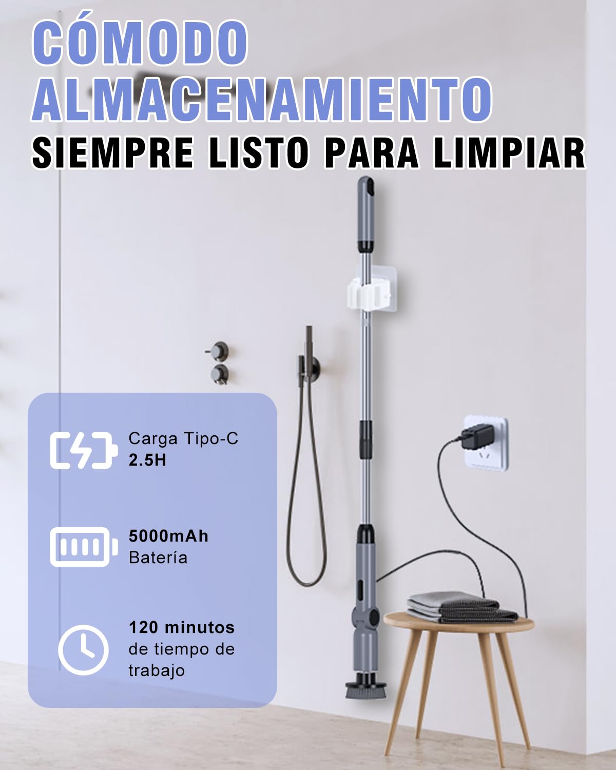 Cepillo De Limpieza EléCtrico Hogar, [4 ángulos Ajustables] [Pantalla de Batería] Homtronics Fregadora Giratoria Eléctrica with 8 Cepillo Reemplazable, 450RPM de Alta Potencia para Baño, Cocina, Coche