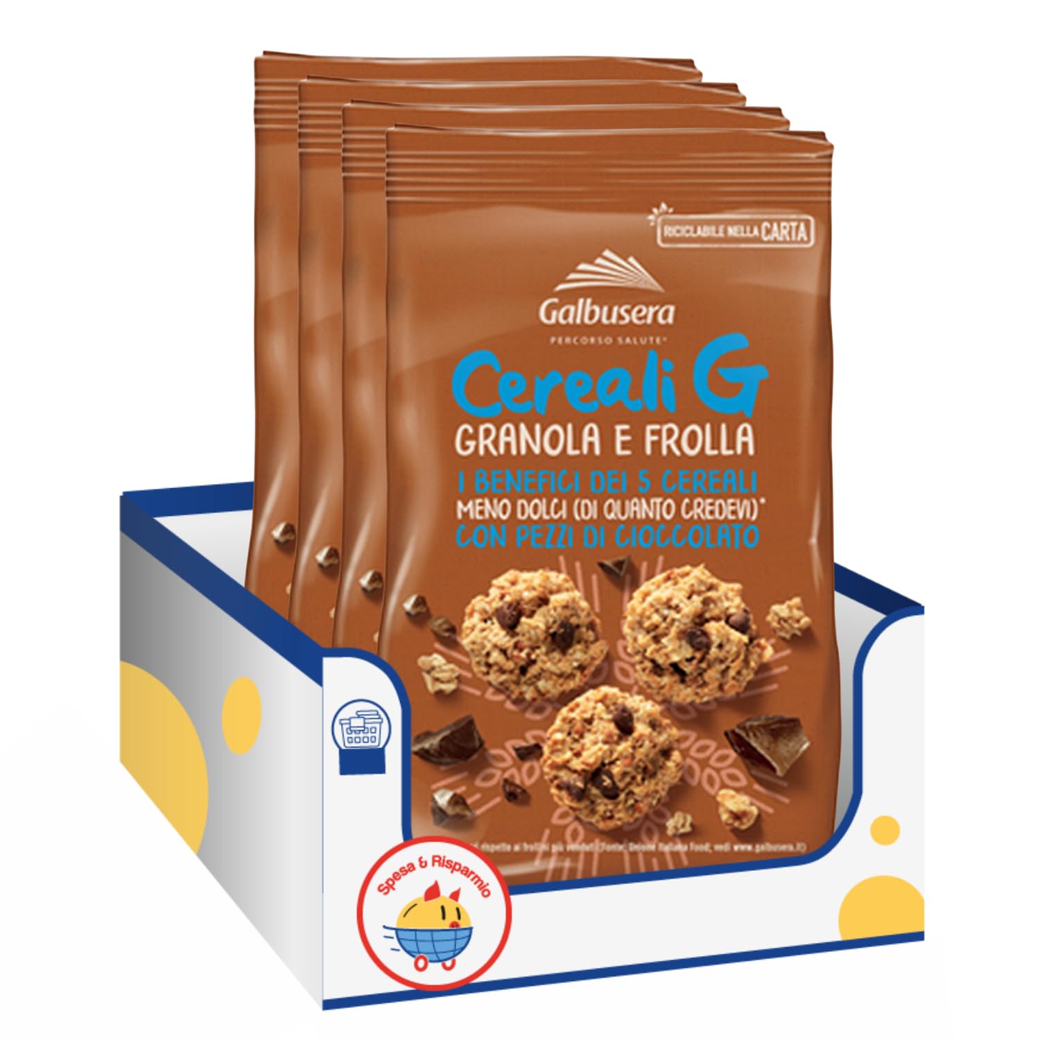 Biscotti Granola e Frolla 300g con Pezzi di Cioccolato Cereali G Ricchi di Fibre Snack Dolce Variazioni 4/8/12 Confezioni (12 PEZZI)