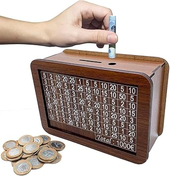 Money Box Money Bank with Counter for Kids and Adults - Wooden Cash Coin Retro Money Savings Box for Savings Goal, Money Saver with Countdown and Money Target 1000
