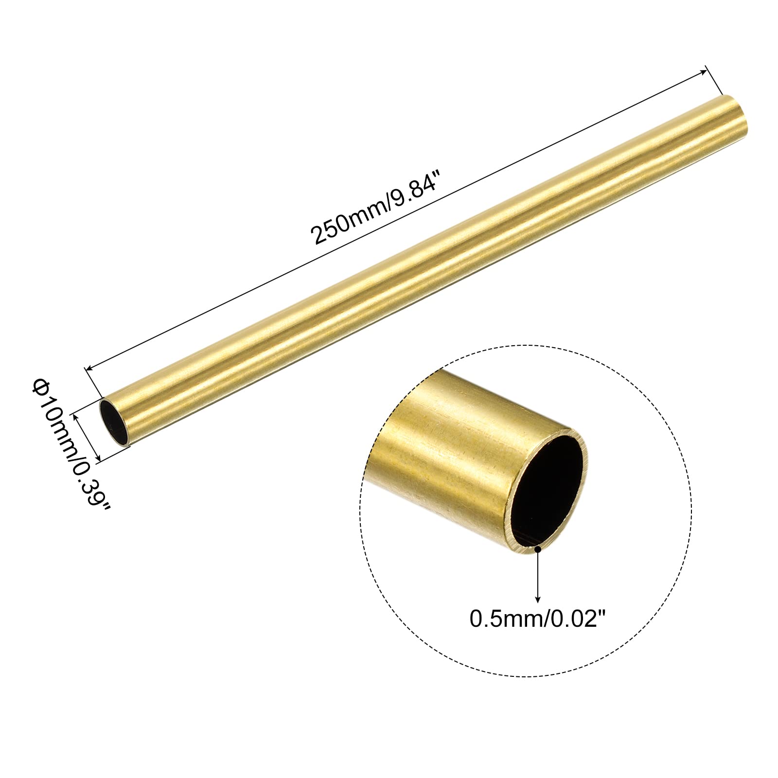 QUARKZMAN Ottone Tubo 10mm OD 0.5mm Parete Spessore 250mm Lunghezza Rotondo Tubazione Tubo