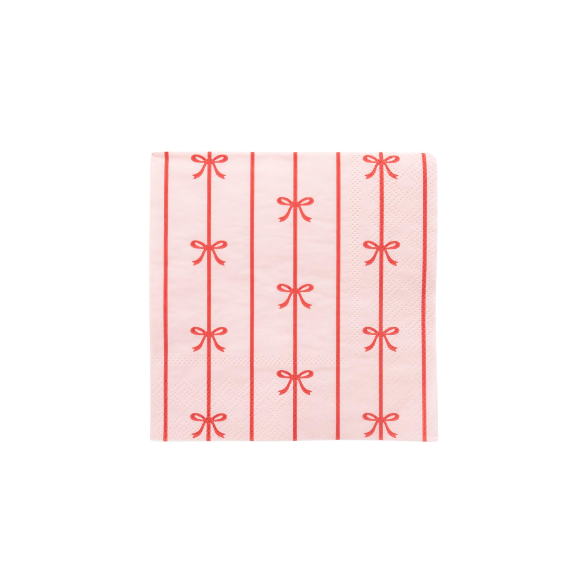 Bonjour Fête Red & Pink Bow Cocktail Napkins | 3-Ply Disposable Party Tableware for Birthday & Holiday Celebrations | 5" Folded Beverage Size, Pack of