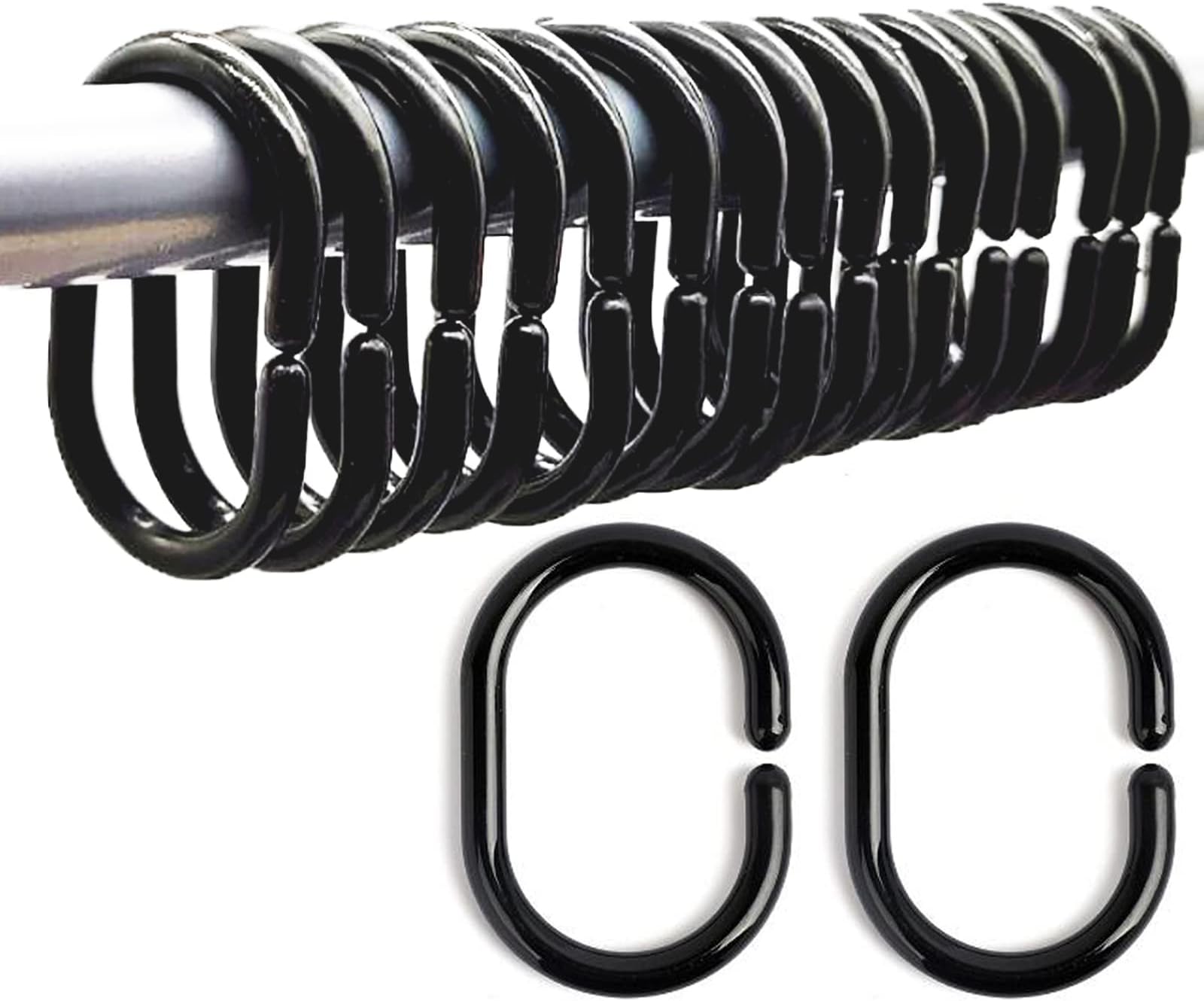 Lanjue 36 Packs Shower Curtain Rings, Black Plastic C-Shaped Bath Drape Loop Rail Rings for Bathroom Window Rod